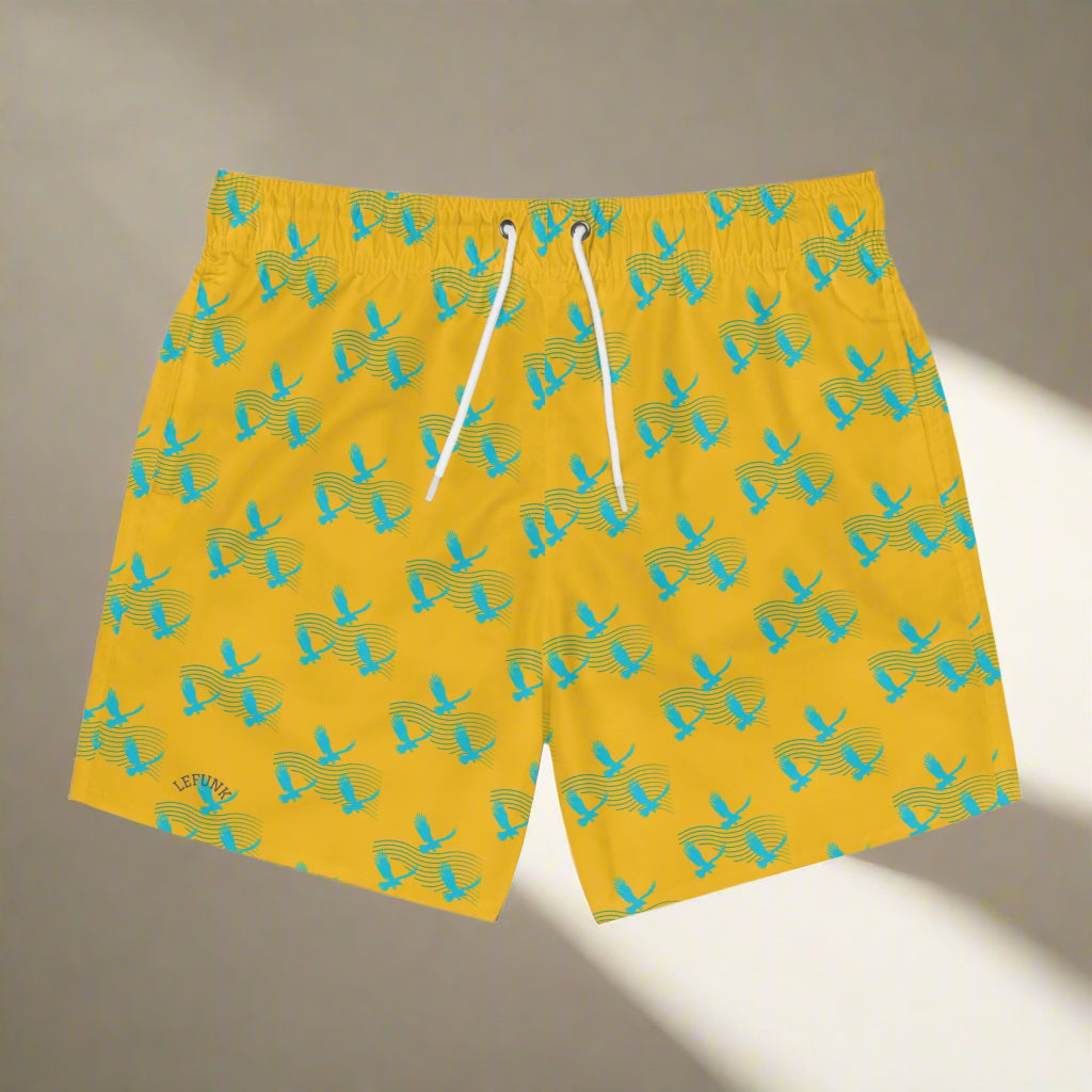 Vibrant Bird Print Swim Trunks