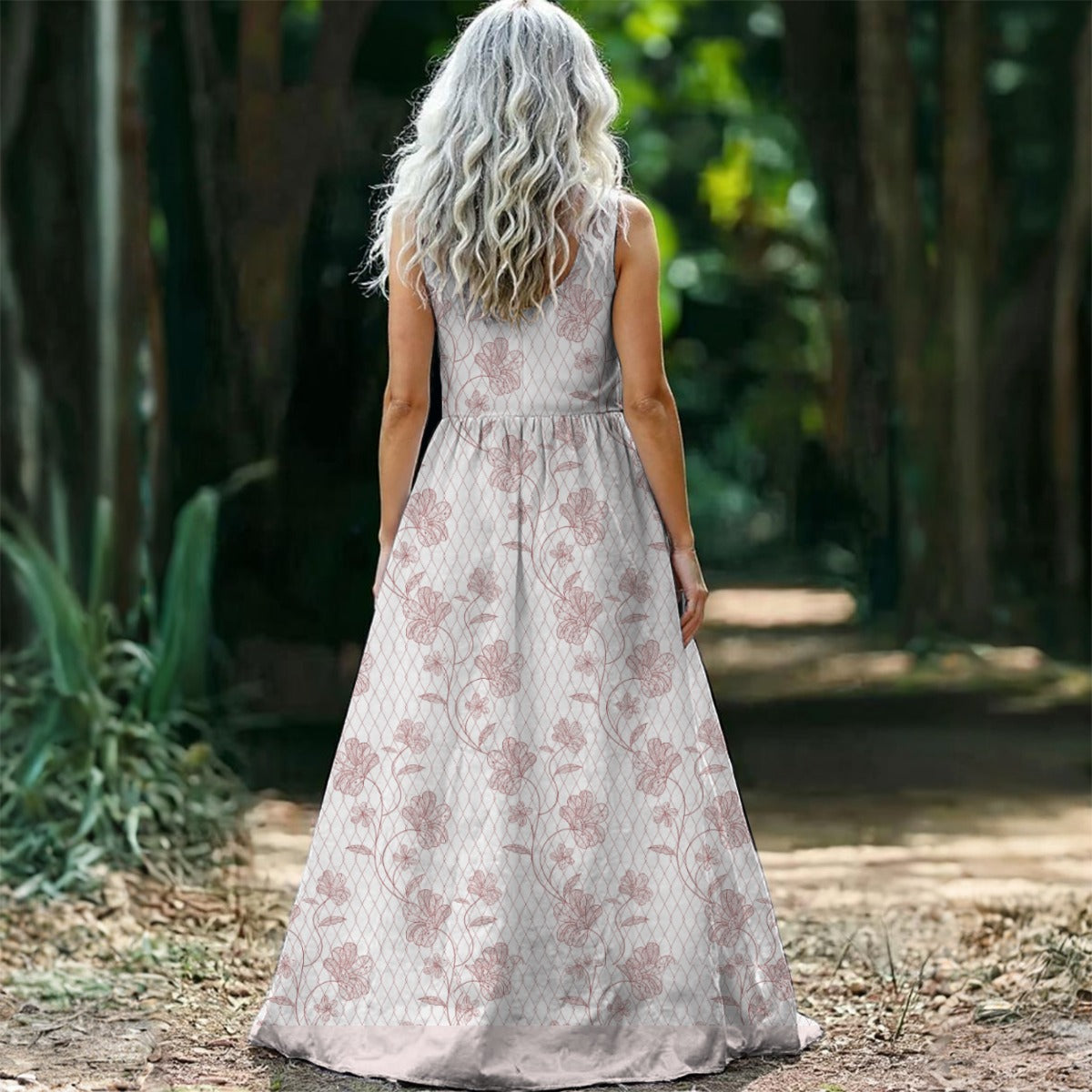 White Maxi Dress with Pink Floral Print