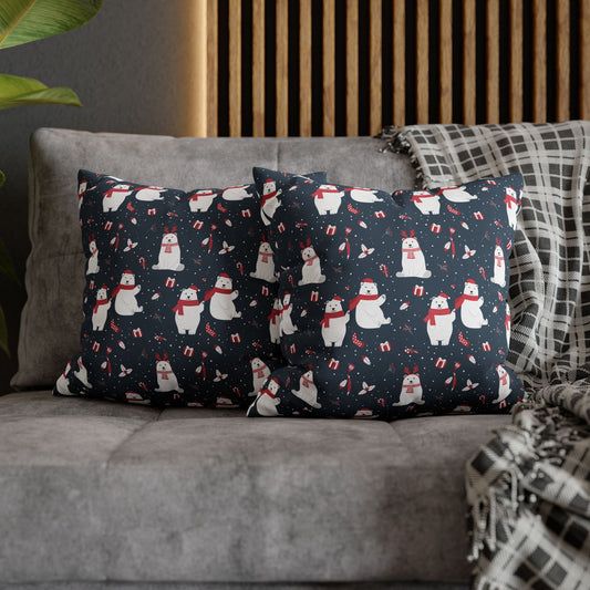 Polar Bear Festive Poly Canvas Pillowcase