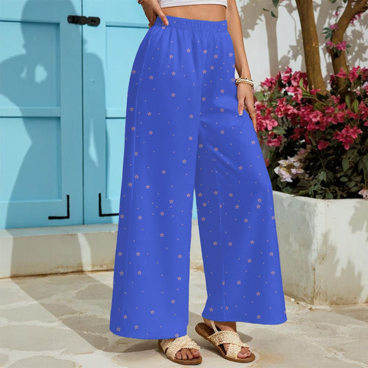 Blue Lightweight Wide-Leg Pants With Pockets