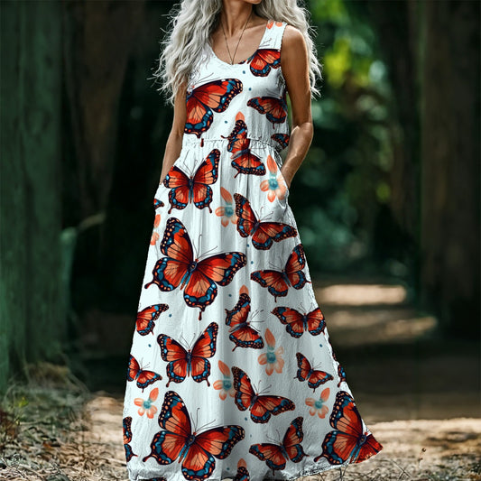 Lefunk Women's Sleeveless Maxi Dress with Tropical Leaf Print for Spring & Summer
