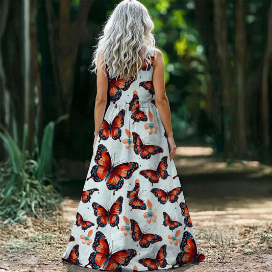Lefunk Women's Sleeveless Maxi Dress with Tropical Leaf Print for Spring & Summer