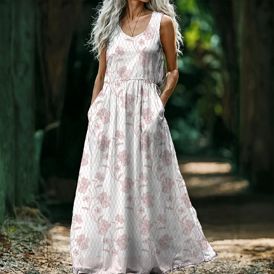 White Maxi Dress with Pink Floral Print