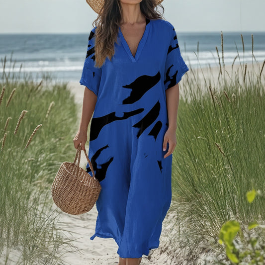 LeFunk Women's Loose V-Neck Lightweight Summer Dress for Beach & Weekend Wear
