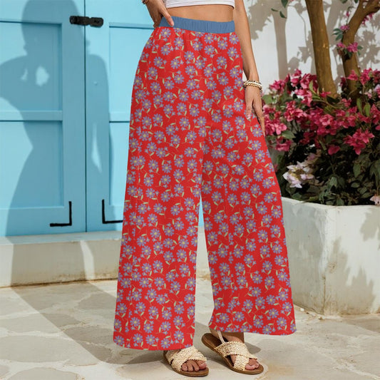 Red Lightweight Wide-Leg Pants With Pockets