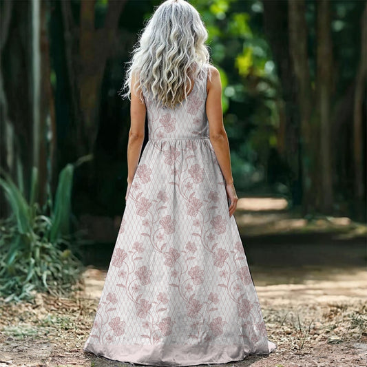 White Maxi Dress with Pink Floral Print