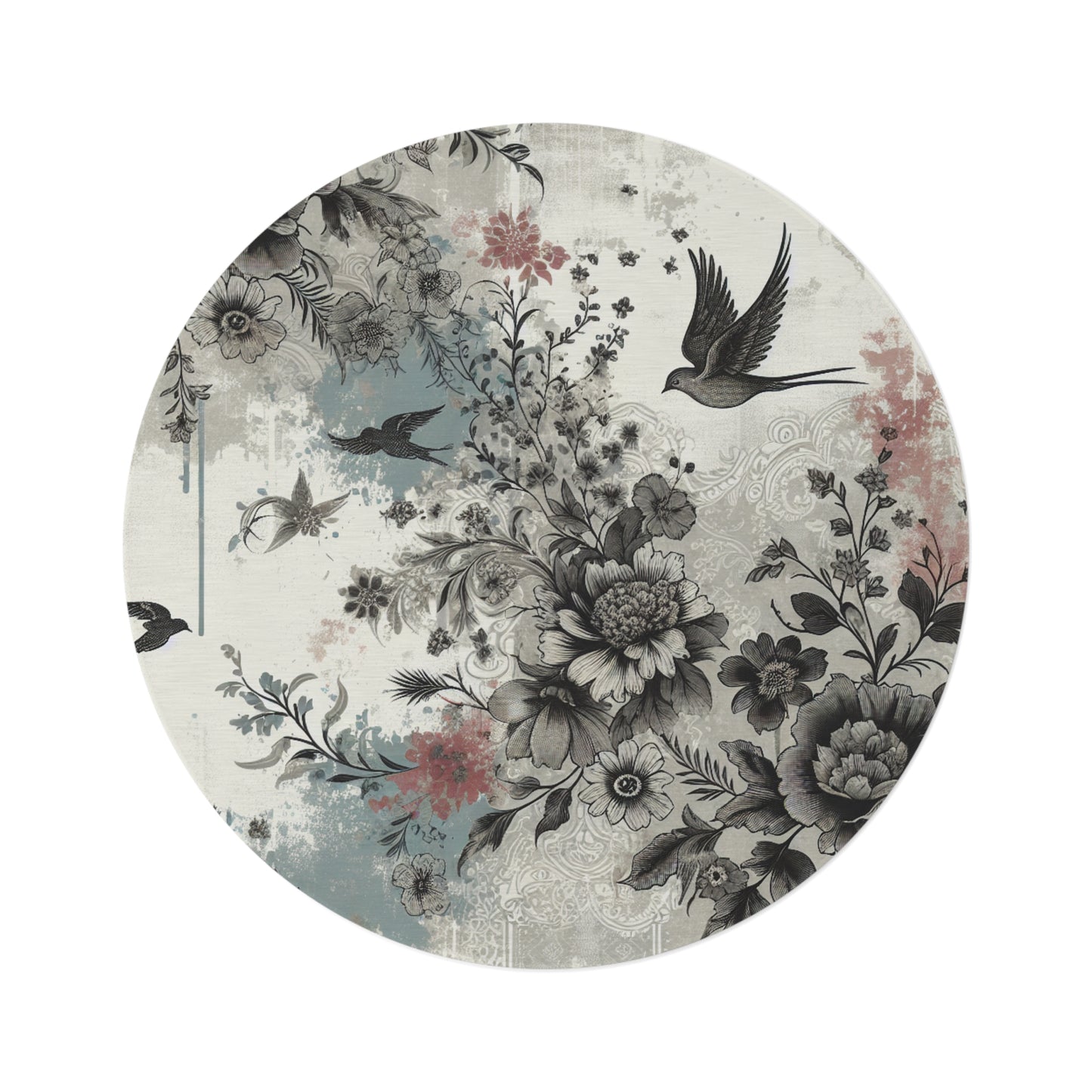 "Botanical Birds" Round Rug