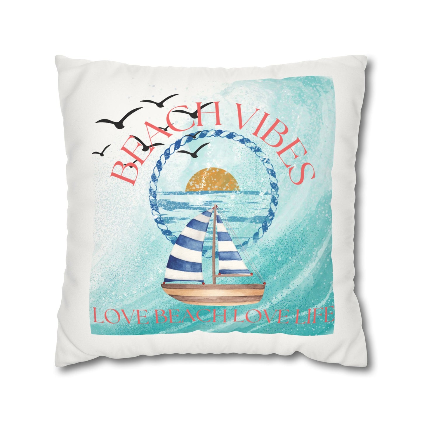 Beach Vibes Faux Suede Square Pillowcase