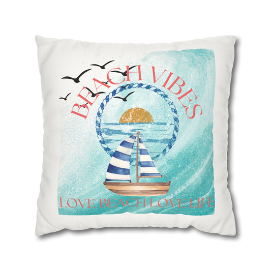 Beach Vibes Faux Suede Square Pillowcase