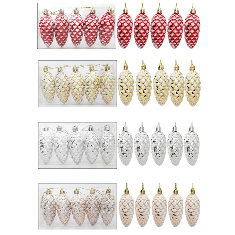 5 Pcs Christmas Painted Pine Cone Balls Hanging Pendants Merry Christmas Tree Decoration for Home Xmas Ornament Gift Navidad 2024