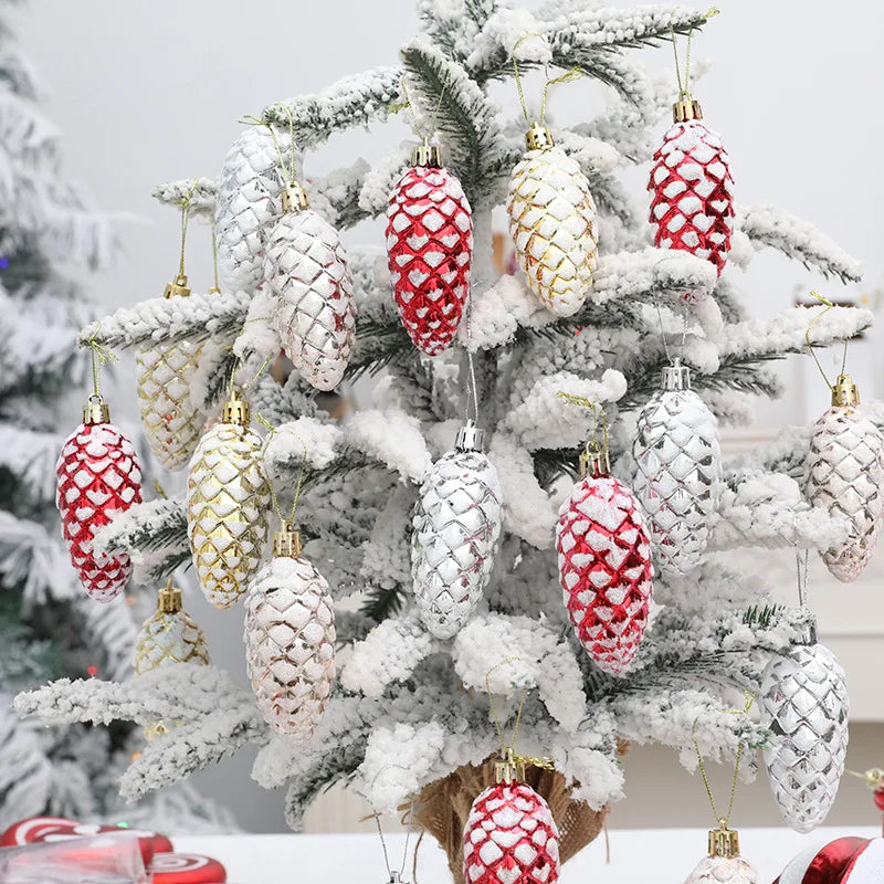 5 Pcs Christmas Painted Pine Cone Balls Hanging Pendants Merry Christmas Tree Decoration for Home Xmas Ornament Gift Navidad 2024