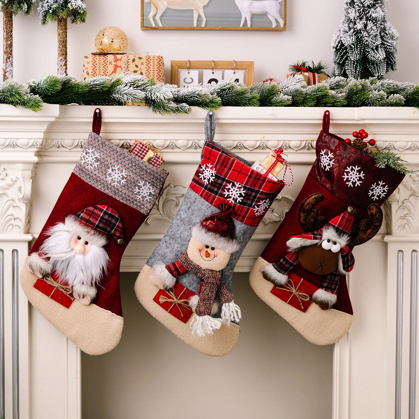 Christmas Santa, Snowman & Reindeer Stocking – Festive Holiday Decor