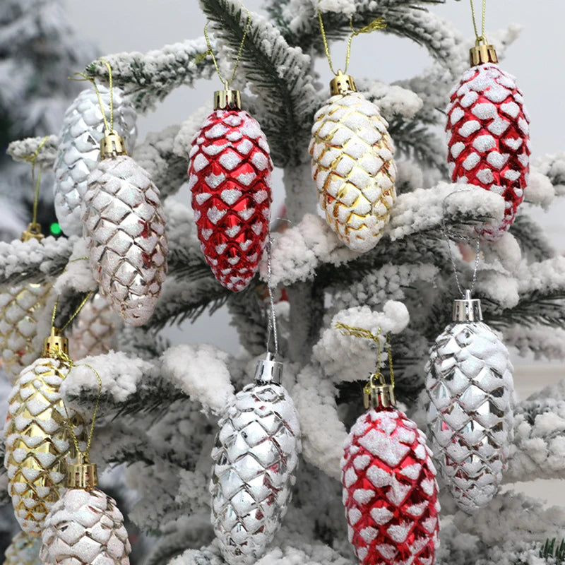 5 Pcs Christmas Painted Pine Cone Balls Hanging Pendants Merry Christmas Tree Decoration for Home Xmas Ornament Gift Navidad 2024