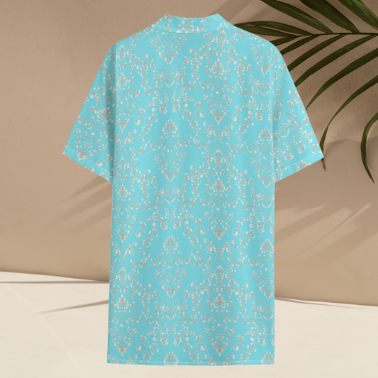 Light Blue Shirt With Vintage Pattern and  Button Closure